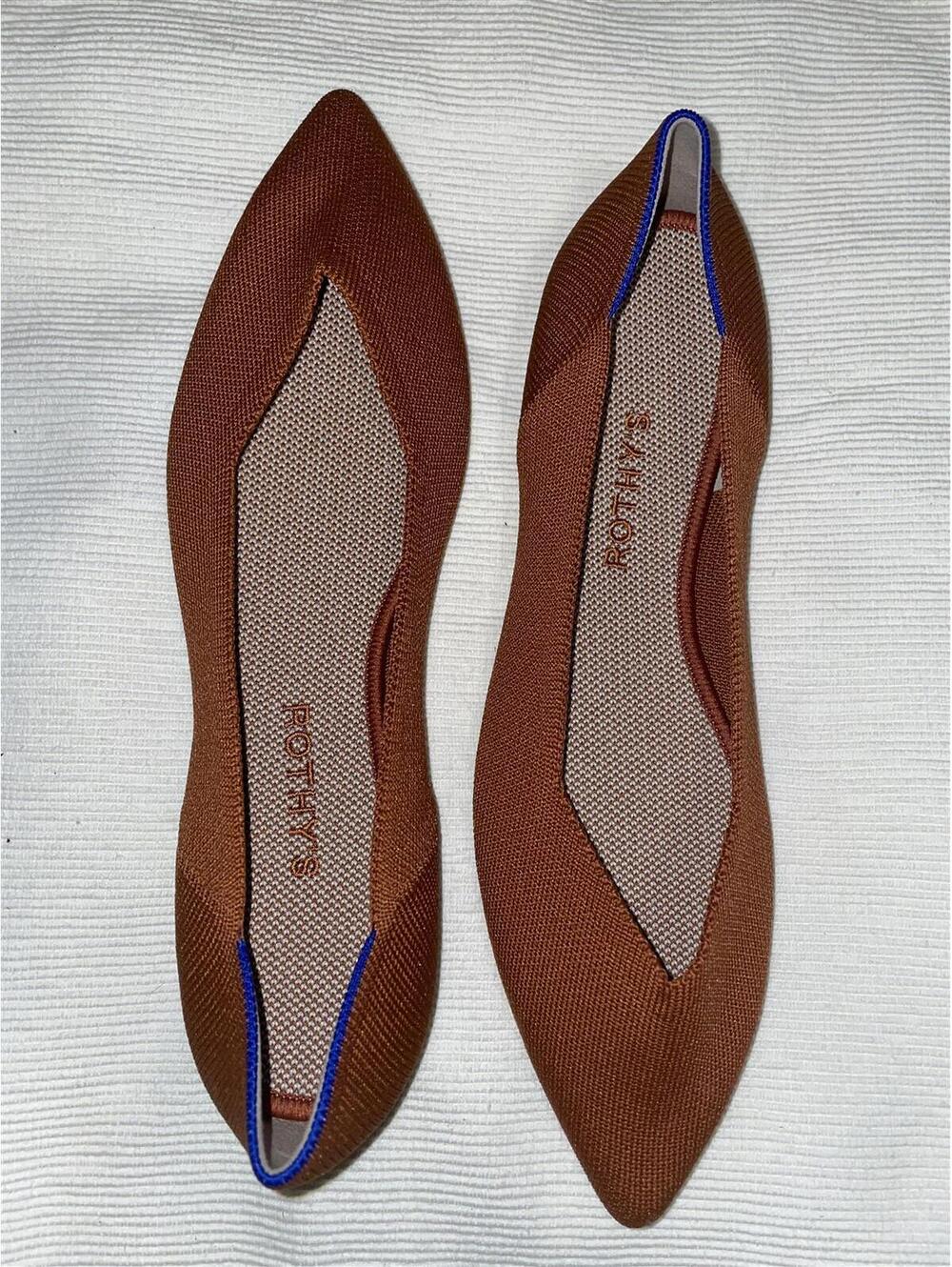 Rothy's Point Dark Burnt Orange Shoes Flats Loafers Sz 8 New